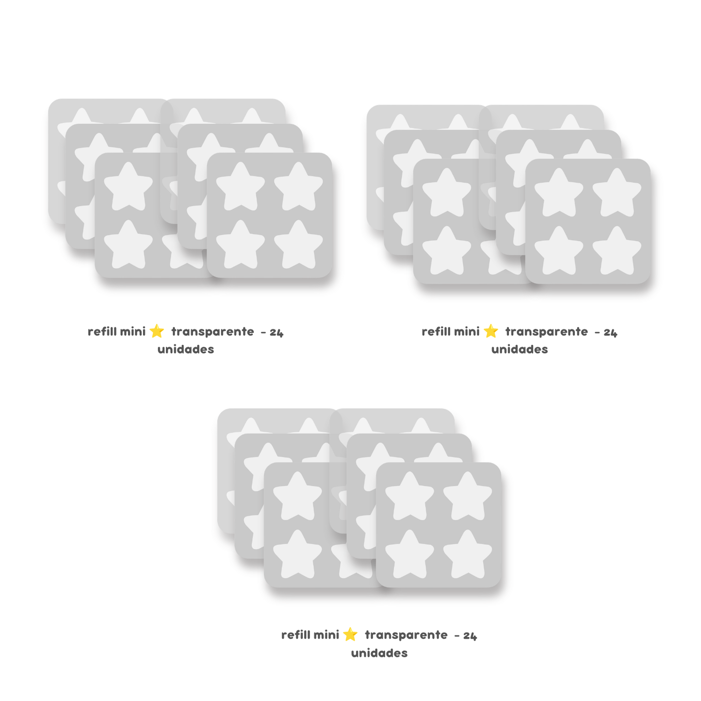 3 PACKS - Refill Mini estrella transparente - 72 unidades
