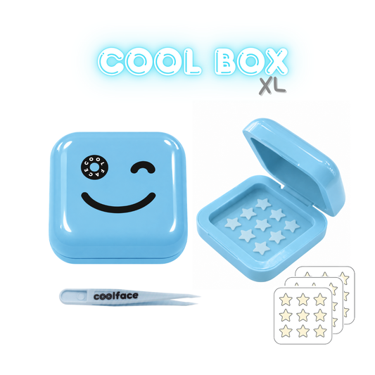 COOL BOX XL AZUL + 27 parches estrella transparente + pinza