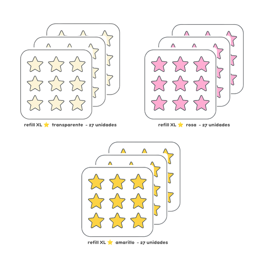 3 PACKS - Refill XL estrella transparente, amarilla y rosa - 82 unidades