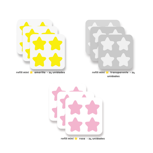 3 PACKS - Refill Mini estrella transparente, amarilla y rosa - 72 unidades