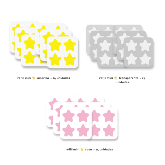 3 PACKS - Refill Mini estrella transparente, amarilla y rosa - 72 unidades
